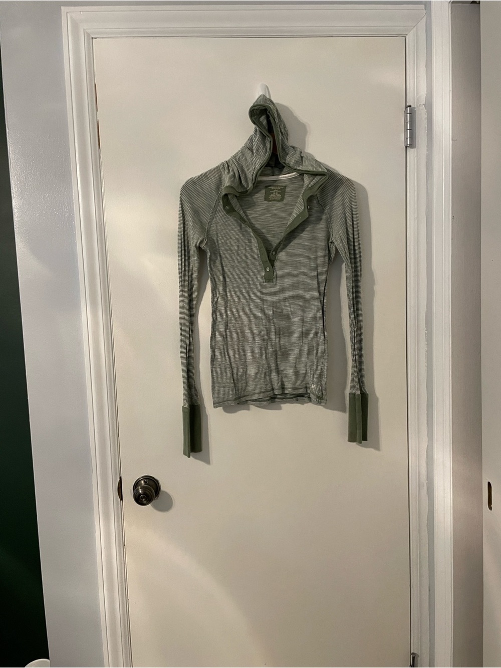 American Eagle Outfitters Light Olive Hooded Henley Sweater